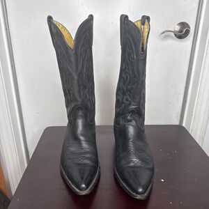 Rudel Western Cowboy Men's Size 9 EE Leather Boots Black Embroidered Stitched